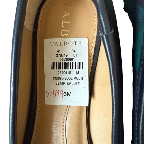 Talbots blair ballet flats indigo blue multi plaid women's size 6M leather sole - Picture 11 of 11